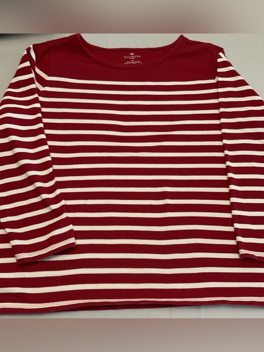 Talbots Red & White Striped Long Sleeve Boatneck Top